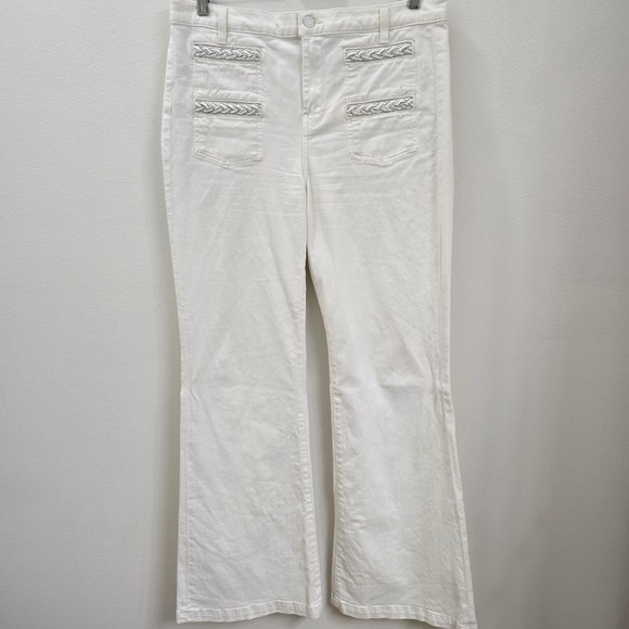 7 For All Mankind Denim - 7 For All Mankind White Flare Leg Jeans Braided Trim Pocket Denim Womens 31